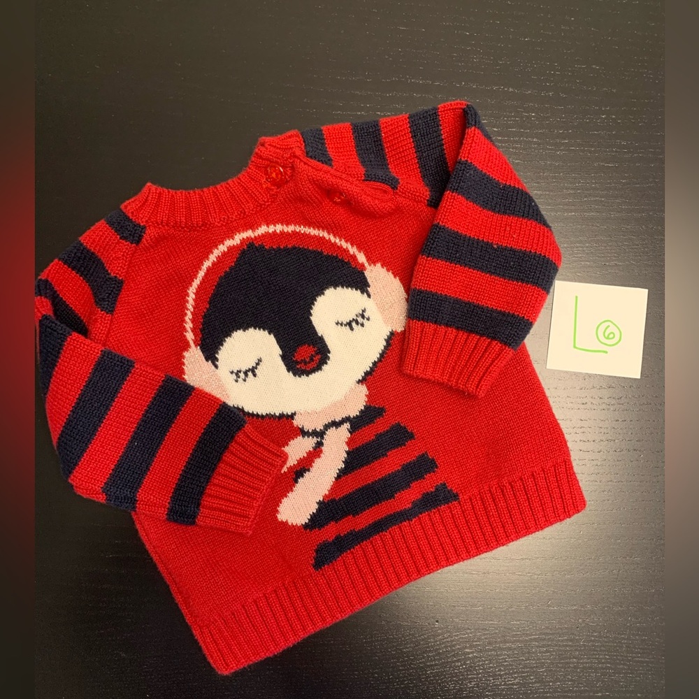 ⭐️2/$5.00⭐️ George 3-6m Red and Black Penguin Knit Style Sweater